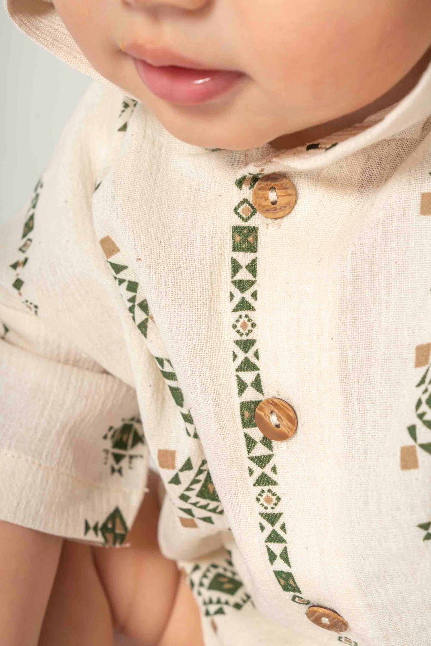 ORGANİK Yazlık Yeşil Kapüşonlu Şort Tulum (6'lı Seri)