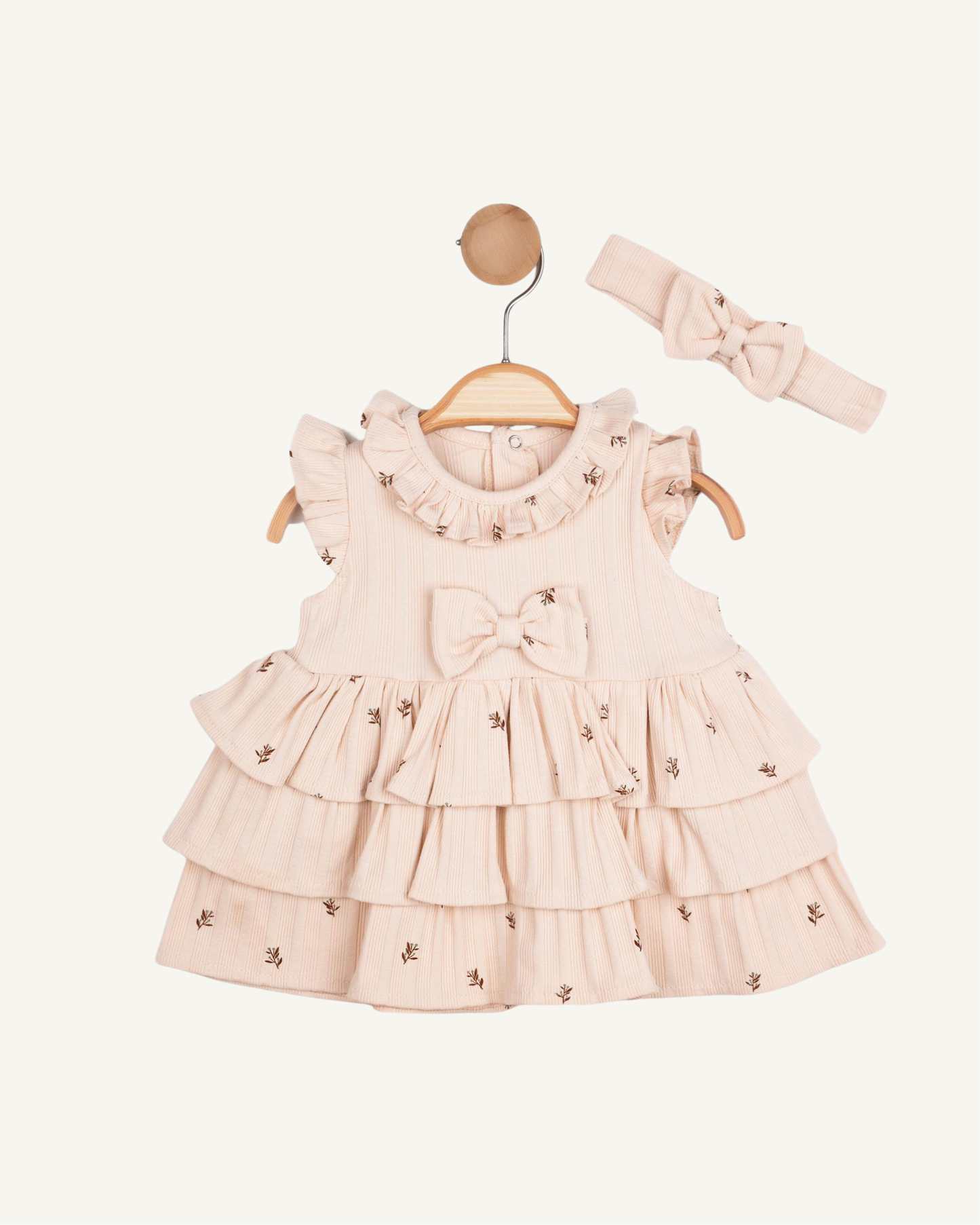 Baskılı Fırfırlı Elbise ve Bandana (4'lü Seri)