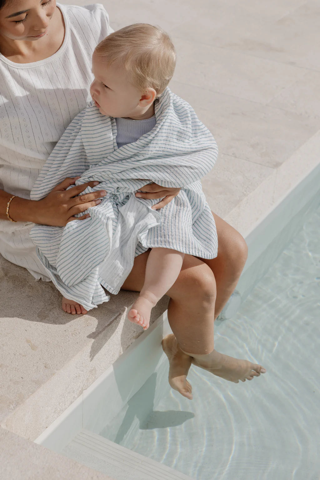 Mavi Çizgili 2 Katlı Müslin Battaniye 70*80cm