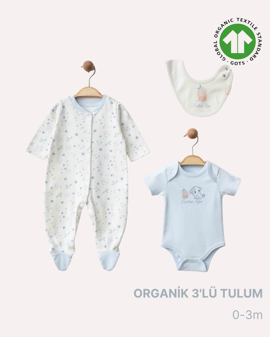 ORGANİK Beyaz Mavi Badili 3'lü Hastane Çıkışı (2'li Seri)