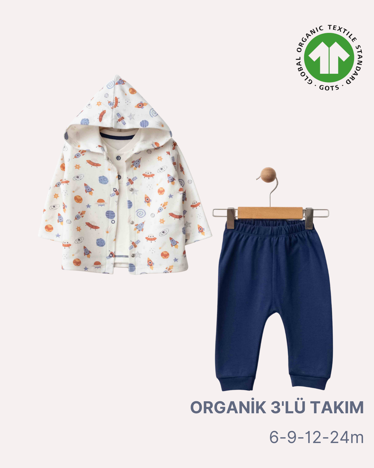 ORGANİK Uzay Temalı Kapüşonlu 3'lü Takım (4'lü Seri)