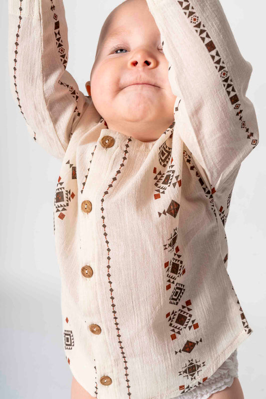 ORGANİK Düğmeli Kahve Gömlek (6'lı Seri)