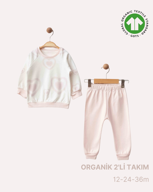 ORGANİK Pembe Kalpli 2'li Takım (3'lü Seri)
