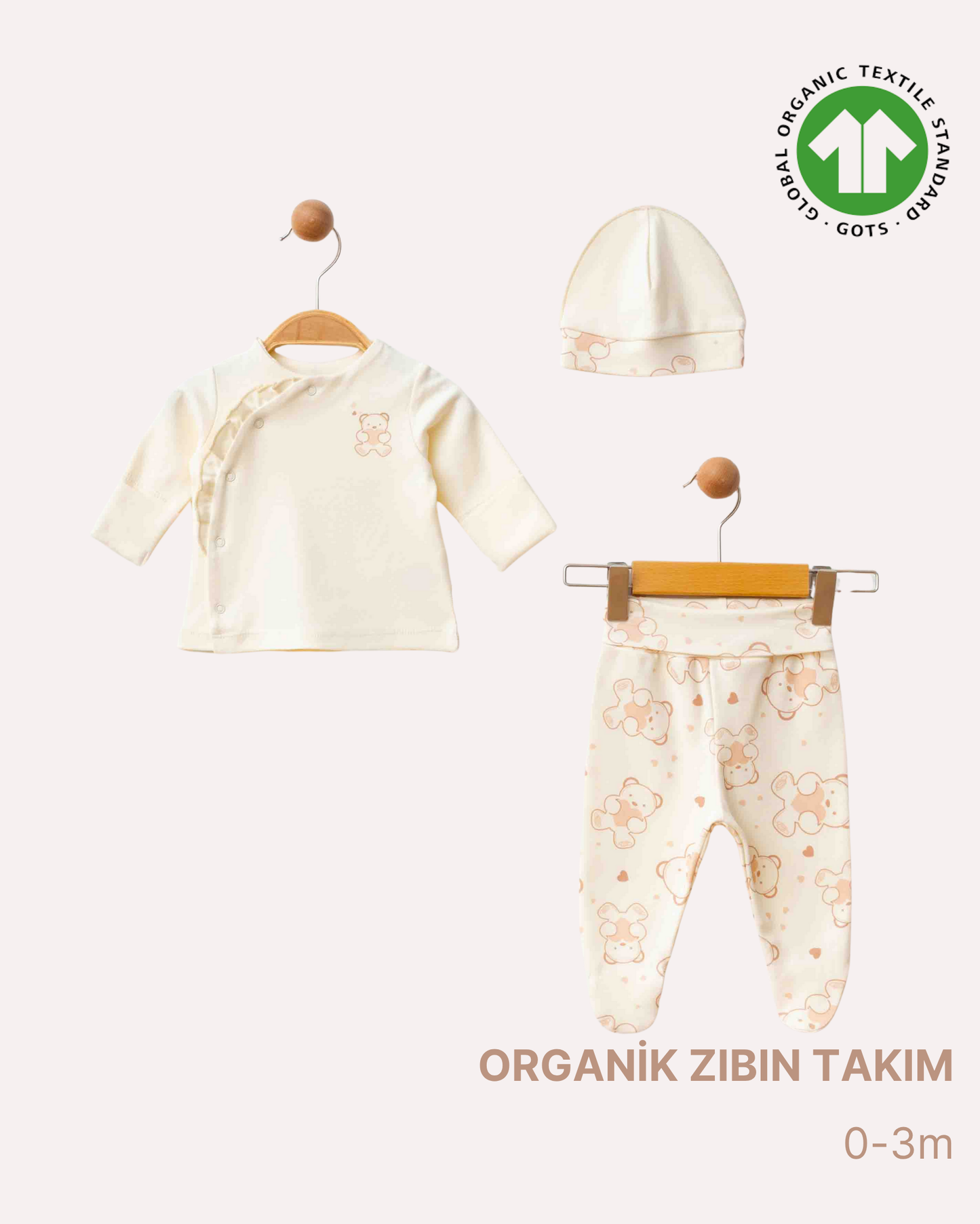 ORGANİK Bej Zıbın 3'lü Takım (2'li Seri)