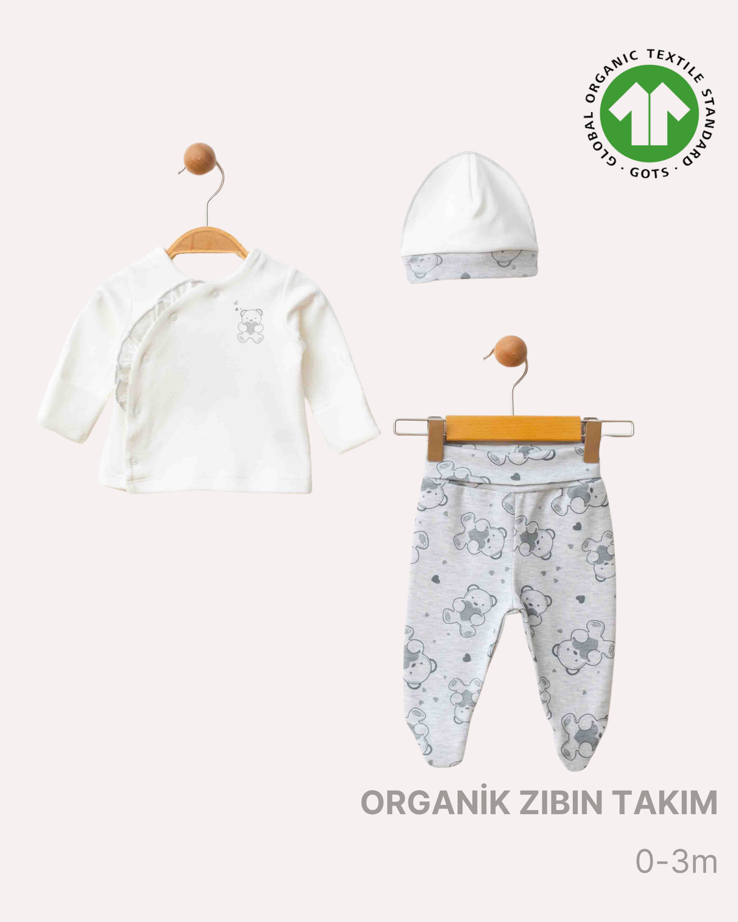 ORGANİK Gri Zıbın 3'lü Takım (2'li Seri)