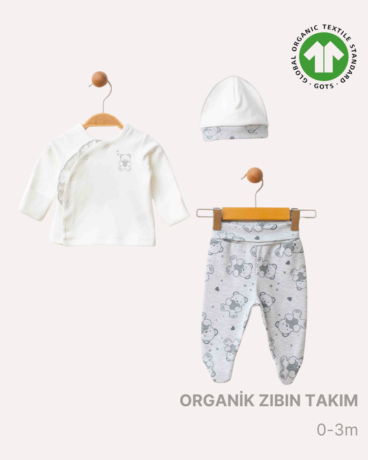 ORGANİK Gri Zıbın 3'lü Takım (2'li Seri)