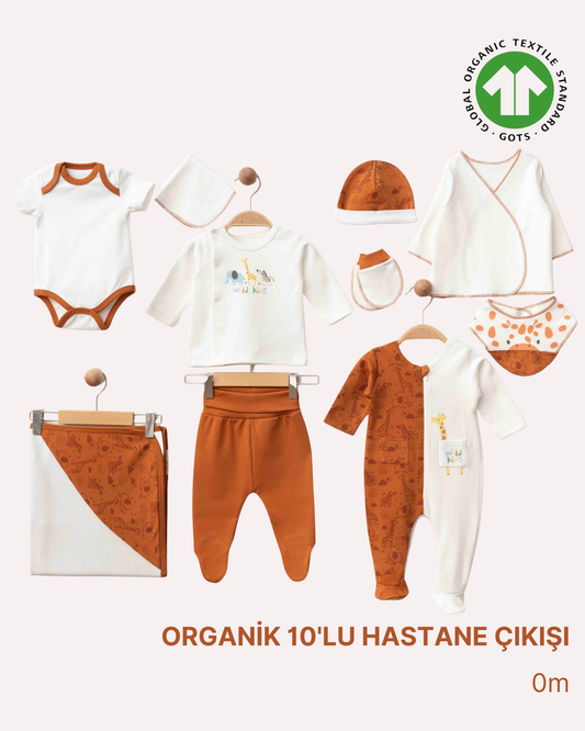 ORGANİK Kiremit Beyaz Safari Desenli 10'lu Hastane Çıkışı