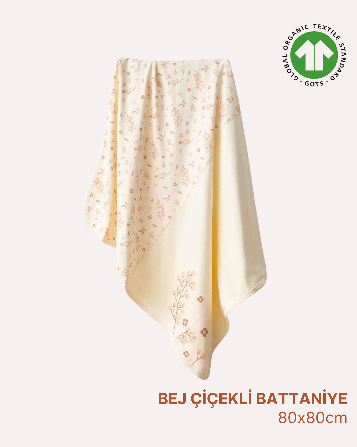 ORGANİK Bej Çiçekli Battaniye
