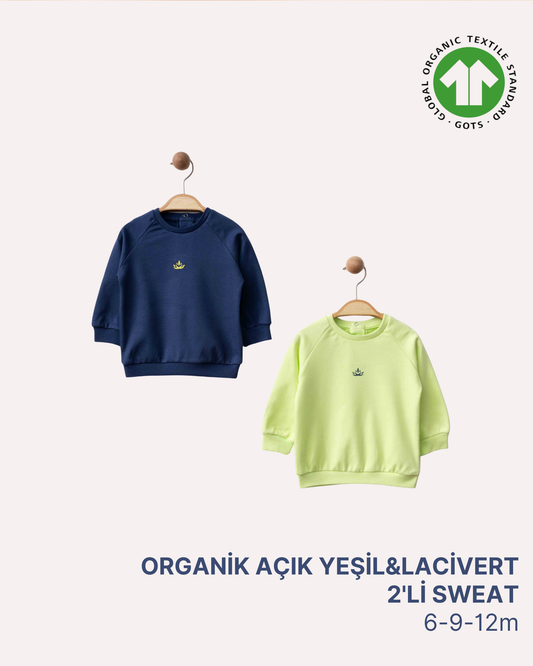 ORGANİK Açık Yeşil ve Lacivert 2'li Sweat (3'lü Seri)