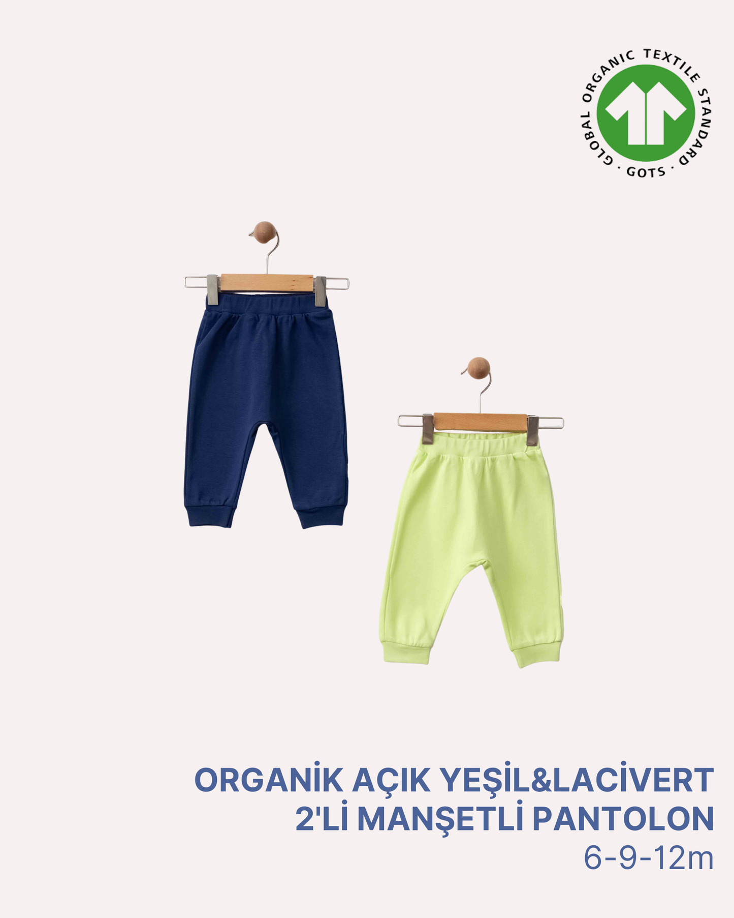 ORGANİK Açık Yeşil ve Lacivert 2'li Manşetli Pantolon (3'lü Seri)