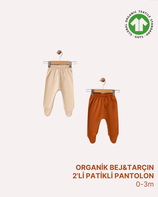 ORGANİK Bej ve Tarçın 2'li Patikli Pantolon (2'li Seri)