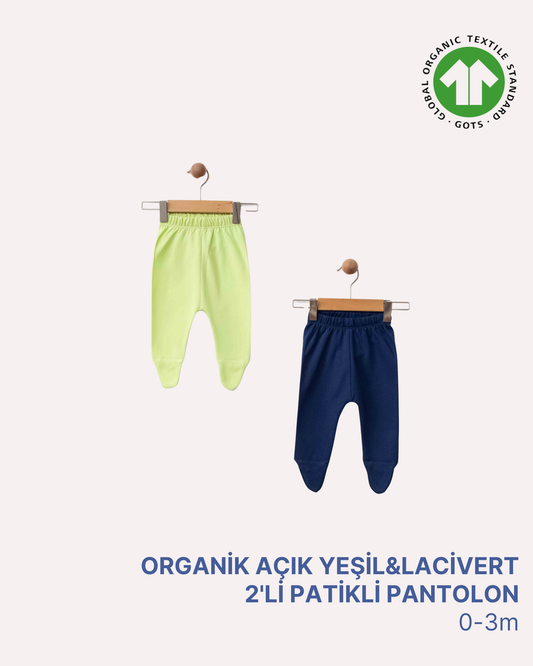 ORGANİK Açık Yeşil ve Lacivert 2'li Patikli Pantolon (2'li Seri)