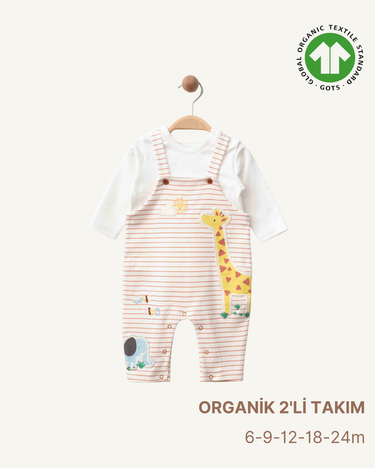 Zürafa Desenli Organik Salopet Takım (5'li Seri)