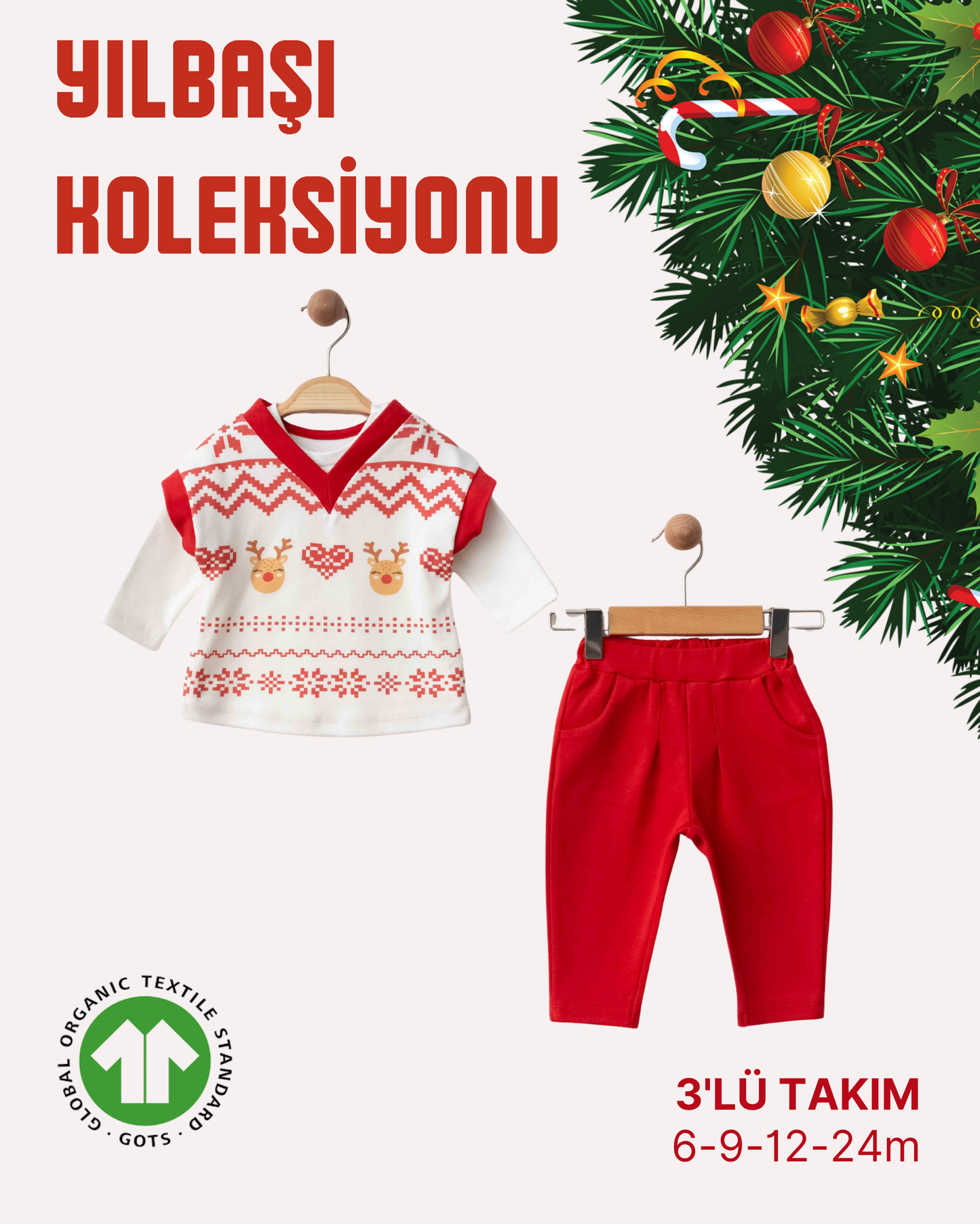 Organik İkili Takım Geyik Desenli (4'lü Seri)